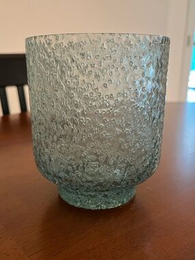 Unique Seeded Bubble Glass Vase or Candle Holder  Aqua Blue